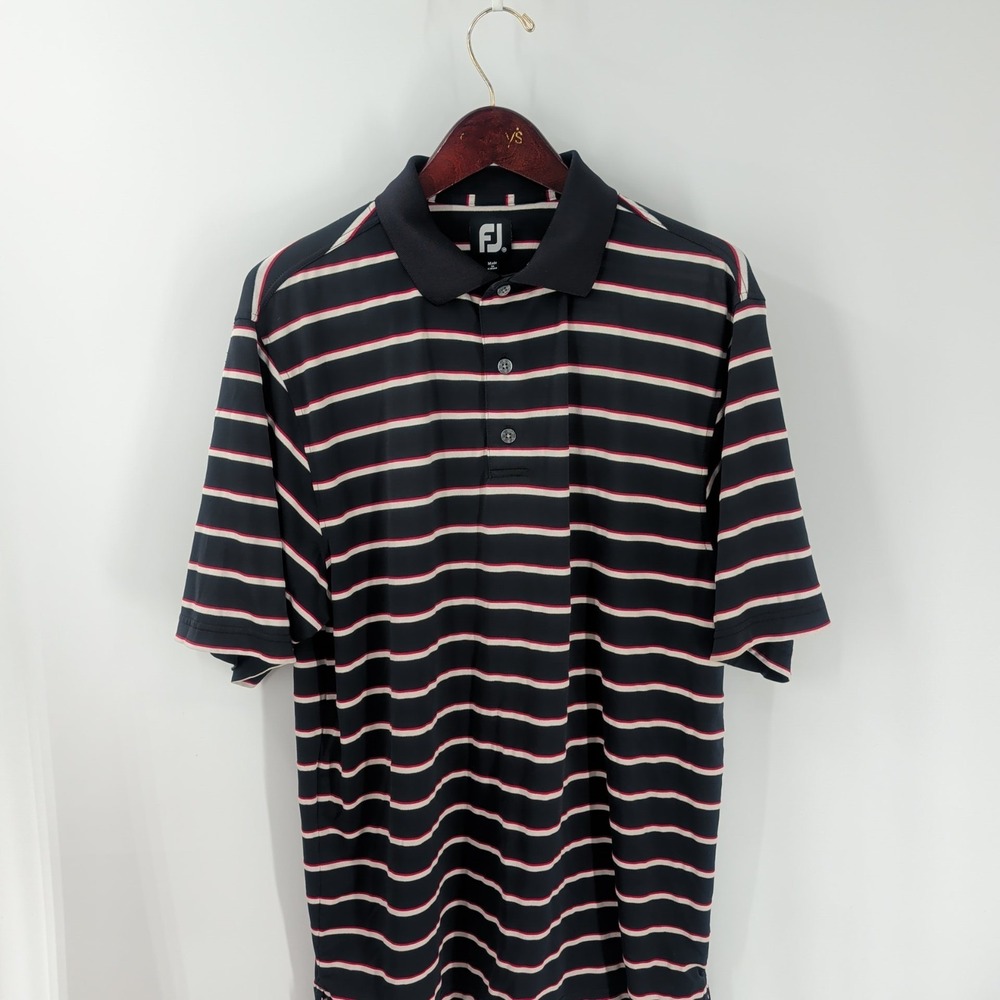 FootJoy FJ Short Sleeve Golf Performance Striped Polo Shirt Black Size M‎